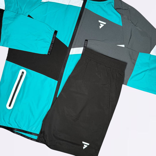 GRIID Panel Windrunner & Shorts Set - Blue / Black (Junior)