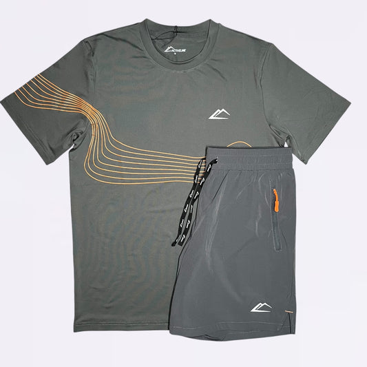 ActiveLine Wave Tee & Shorts Set - Grey / Orange