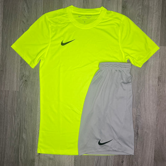 Nike Dri Fit Set - Tee & Shorts - Volt / Grey