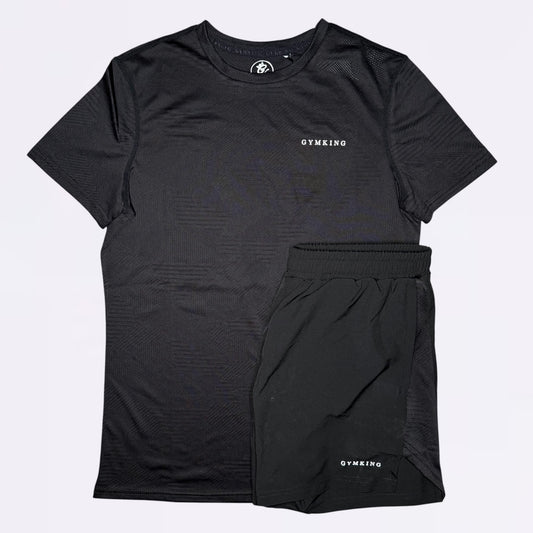 GymKing Geometric Knit Linear Set - Black