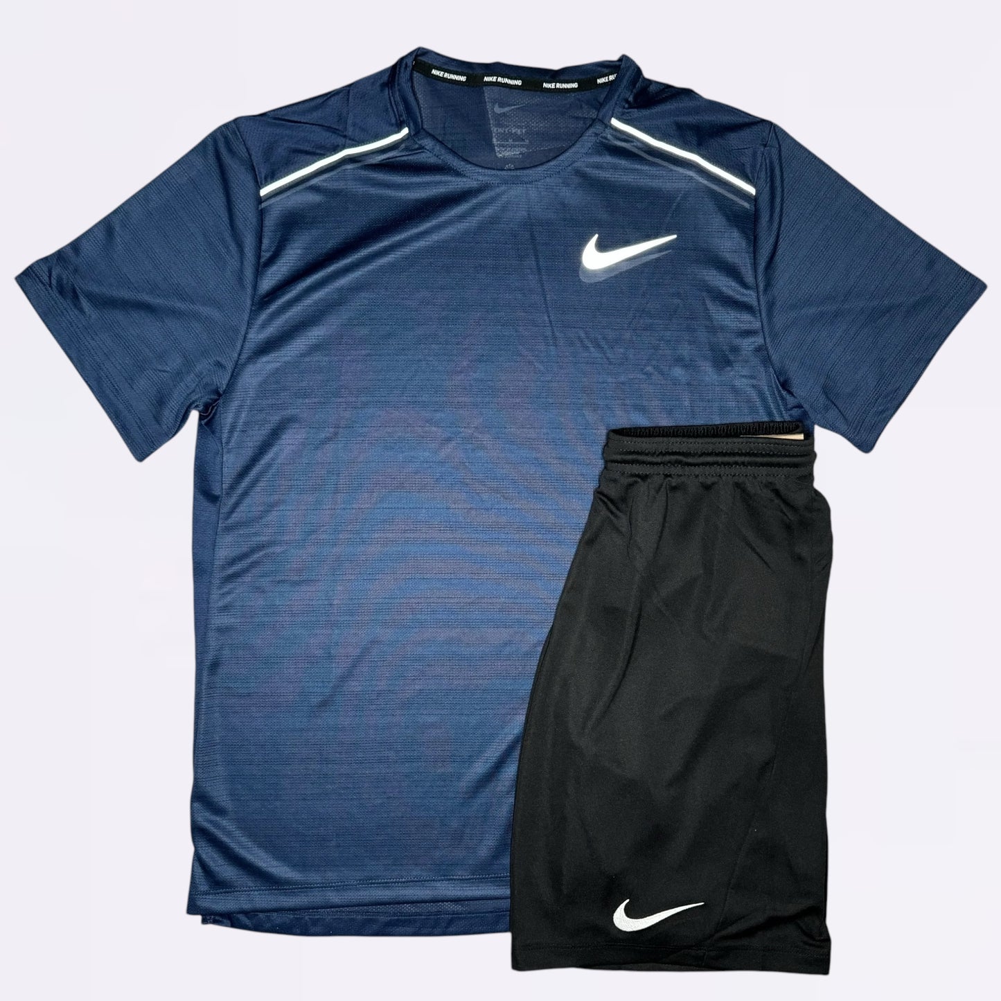 Nike Miler / Dri Fit Set - Tee / Shorts - Navy / Black