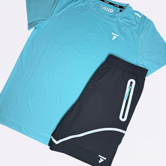 GRIID Reflect Tee & Shorts Set - Grey / Blue (Junior)