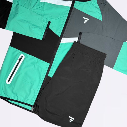 GRIID Panel Windrunner & Shorts Set - Mint / Black (Junior)
