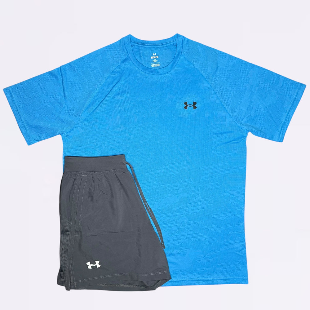 Under Armour Velocity Set - Tee & Shorts - Blue / Grey