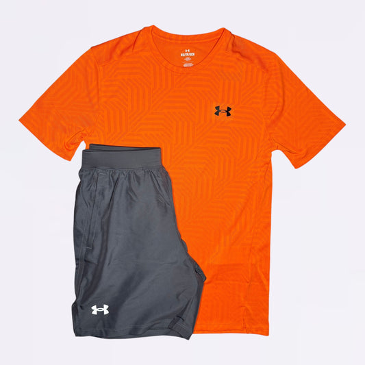 Under Armour Geotessa Set - Tee & Shorts - Orange / Grey