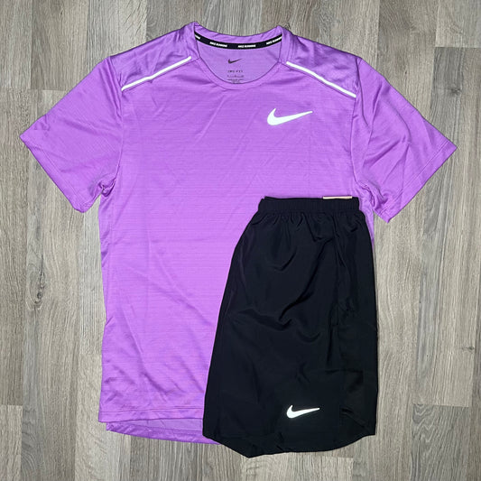 Nike Miler & Challenger Set - Tee & Shorts - Light Purple / Black