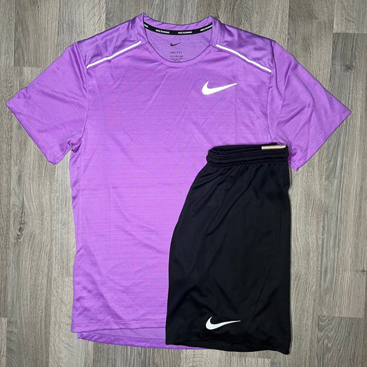 Nike Miler & Dri Fit Short Set - Tee & Shorts - Light Purple / Black