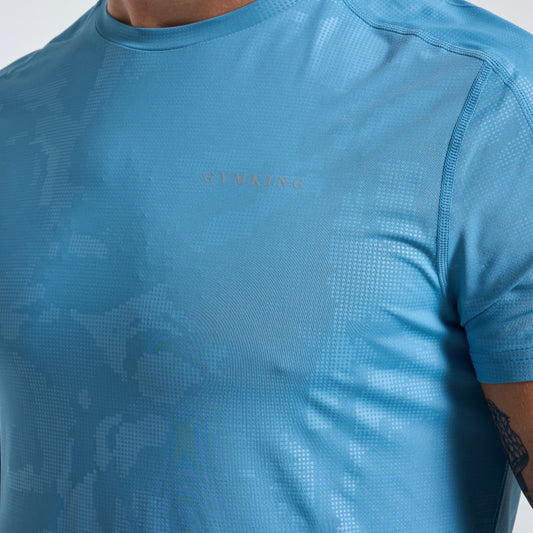 GymKing Debossed Camo SS Tee - Coastal Blue
