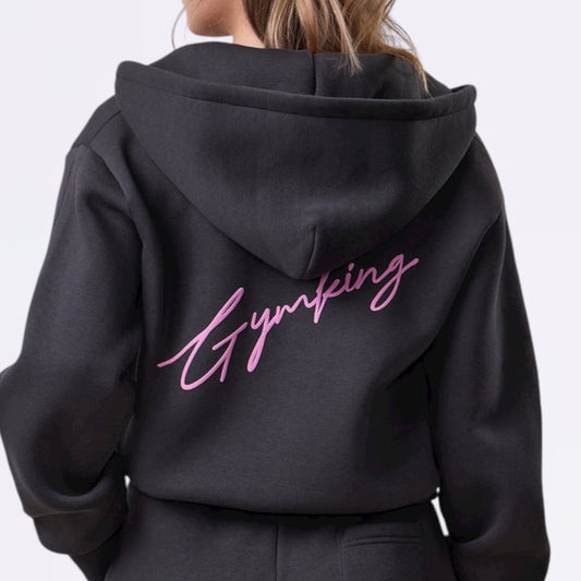 Gym King Script Full Zip Crop Hood (Girls)- Dark Pewter