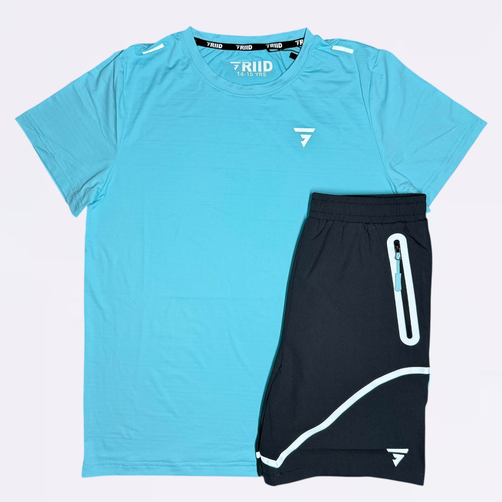 GRIID Reflect Tee & Shorts Set - Grey / Blue (Junior)