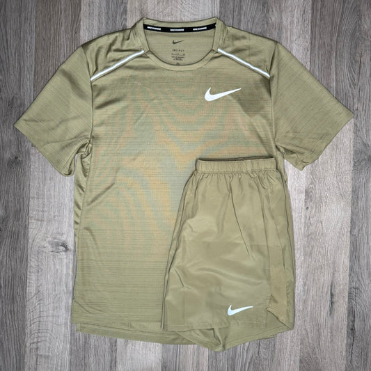 Nike Miler + Challenger Set - Tee & Shorts - Neutral Olive