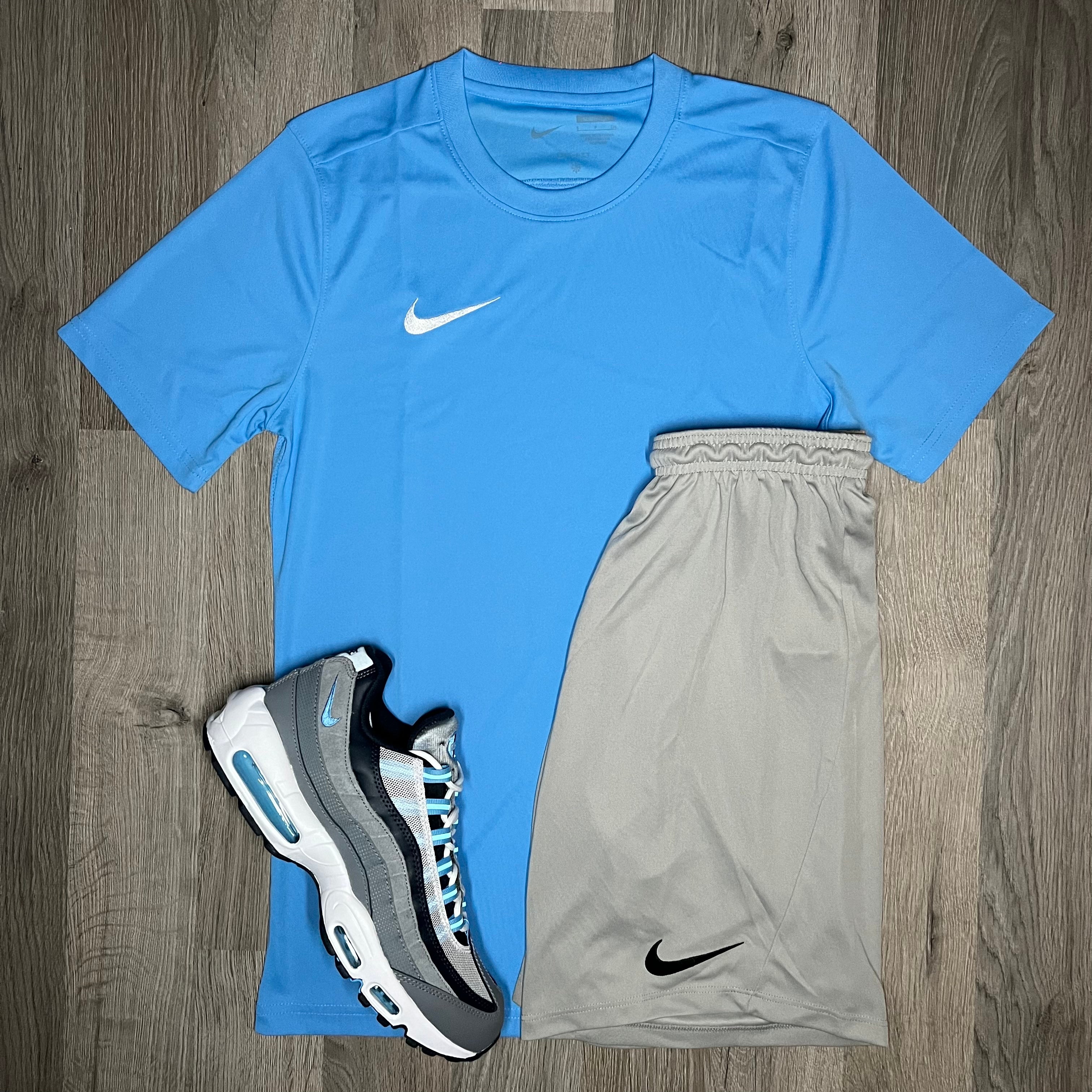Nike Air Max 95 Cool Grey Blue + Dri Fit Set - Tee & Shorts
