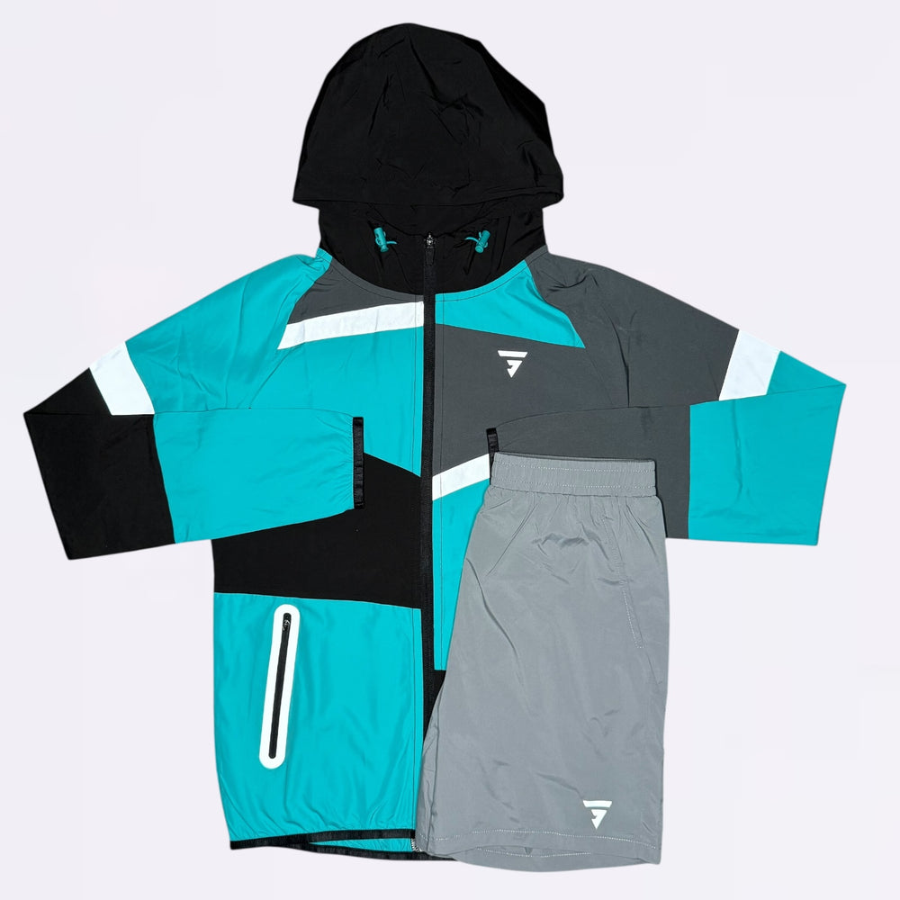 GRIID Reflect Windrunner & Shorts Set - Grey / Blue (Junior)