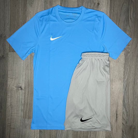 Nike Dri Fit Set - Tee & Shorts - University Blue / Grey