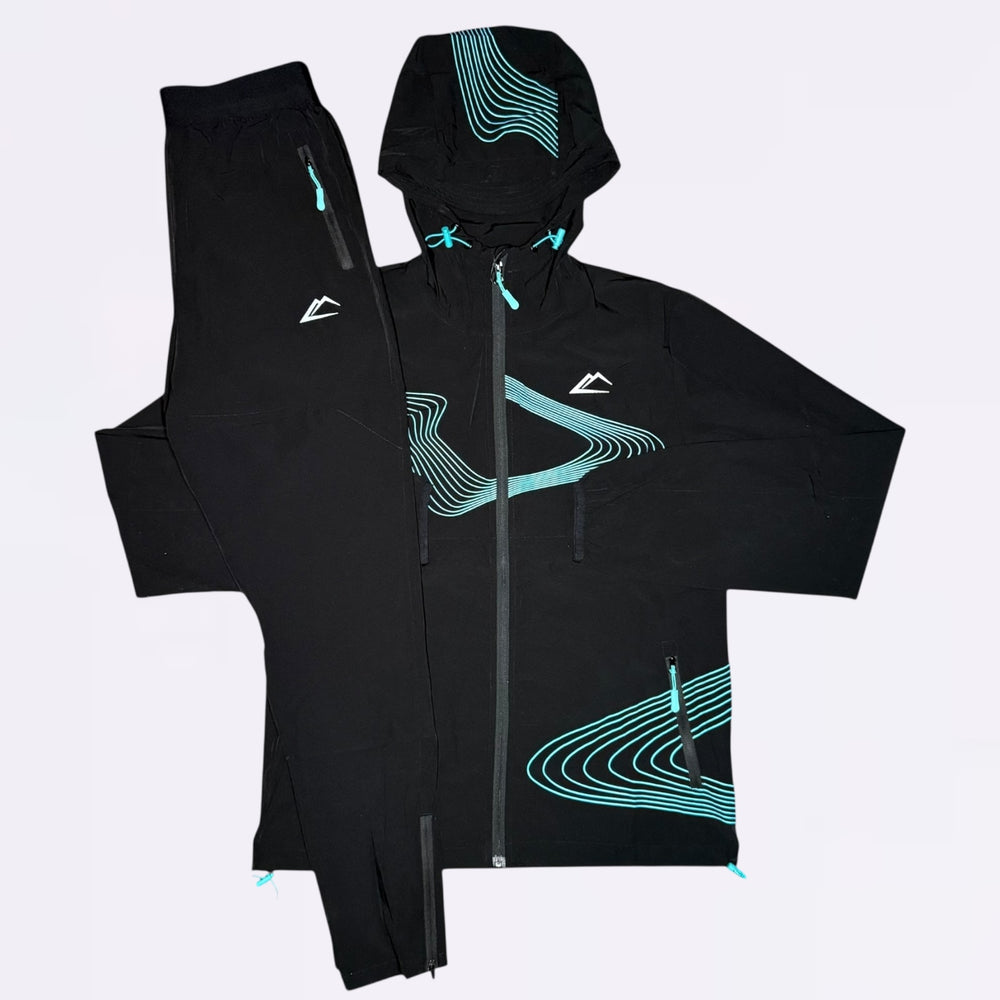 ActiveLine Wave Windrunner & Bottoms Set - Black / Turquoise