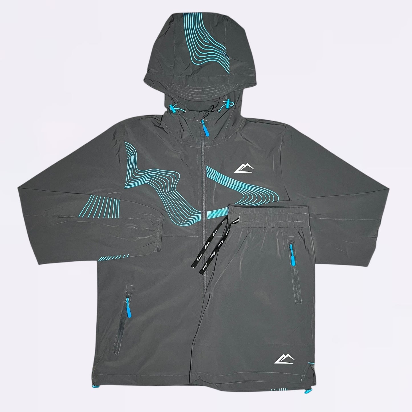 ActiveLine Wave Windrunner & Shorts Set - Grey / Baltic Blue