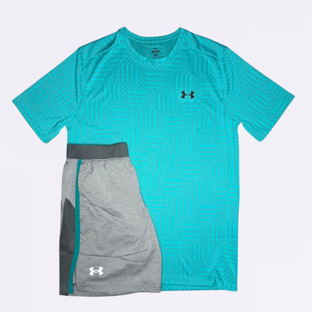 Under Armour Geotessa Set - Tee & Shorts - Caribbean / Grey