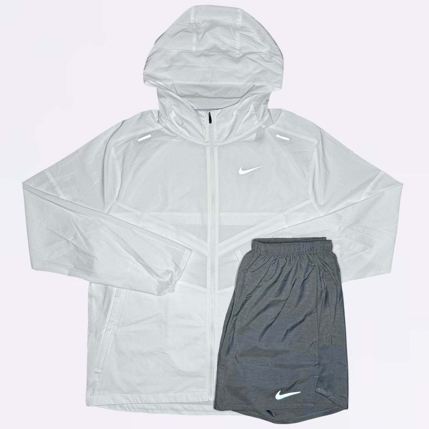 Nike Windrunner Set - Jacket & Shorts - White / Grey