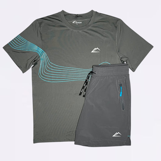 ActiveLine Wave Tee & Shorts Set - Grey / Baltic Blue