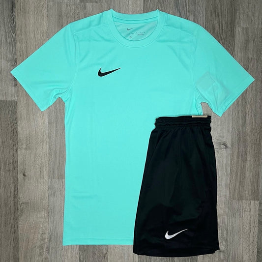 Nike Dri Fit Set - Tee & Shorts - Mint Green / Black