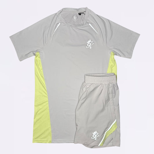 GymKing Flex 2.0 Tee & Shorts Set - Light Grey/Sherbet Lime