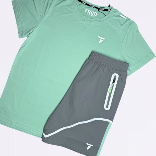 GRIID Reflect Tee & Shorts Set - Grey / Green (Junior)