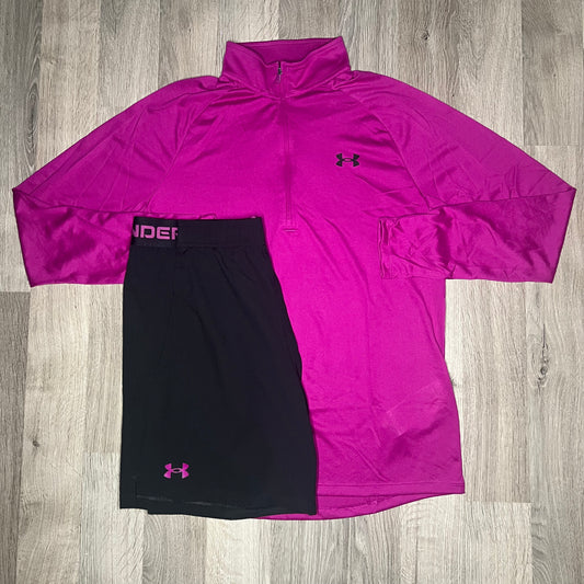 Under Armour Tech / Vanish Set - Half Zip & Shorts - Purple / Black