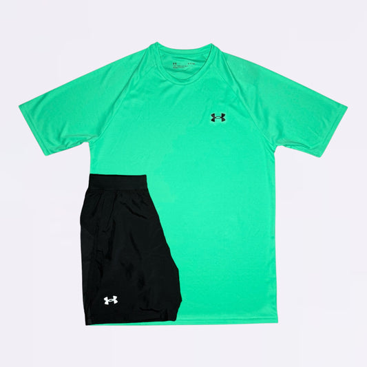 Under Armour Tech / Speed Stride Set - Tee & Shorts - Green / Black