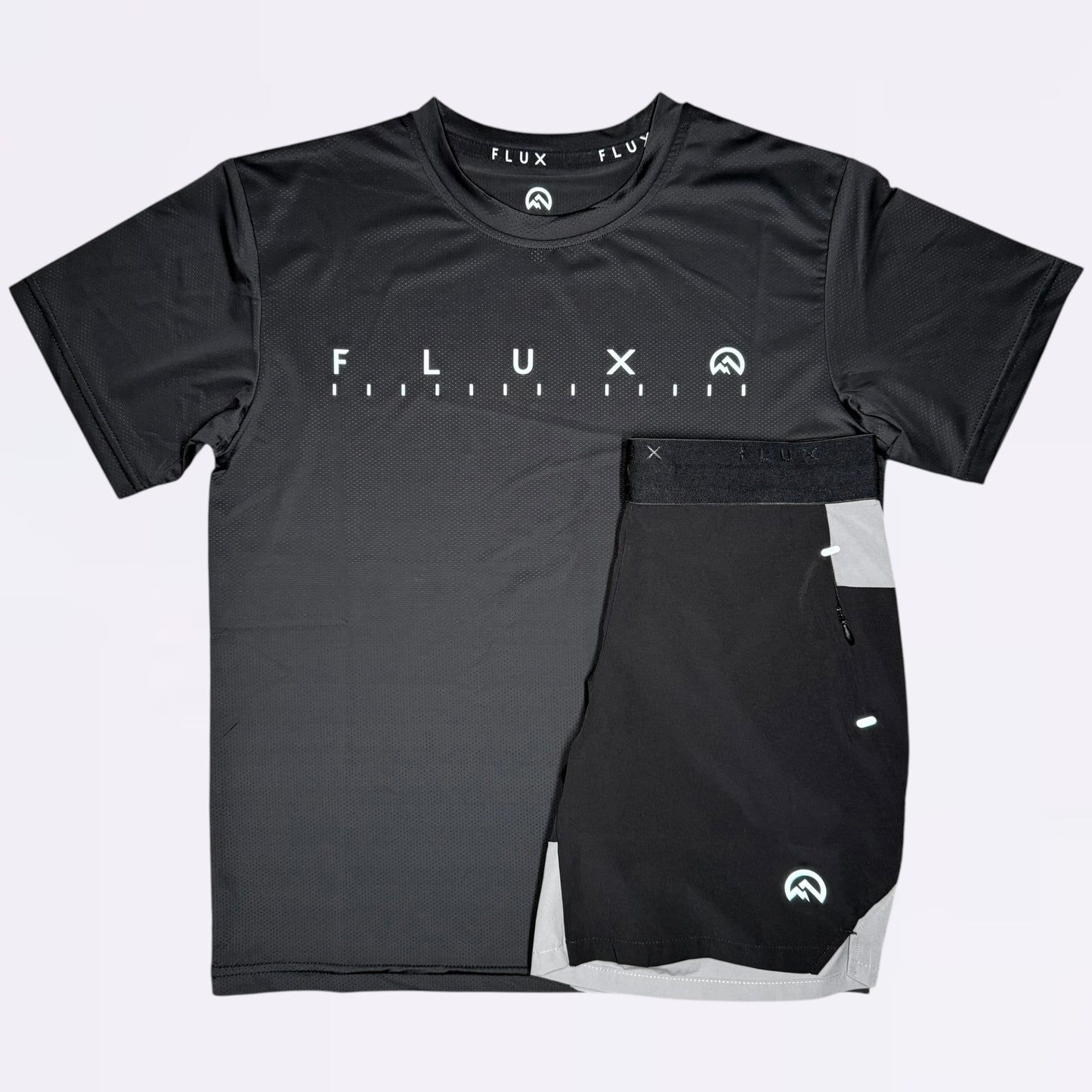 Flux Graphic & Performance Set - Tee & Shorts - Black / Grey (Junior)