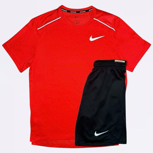 Nike Miler & Dri-Fit Set - Tee & Shorts - Chile Red / Black