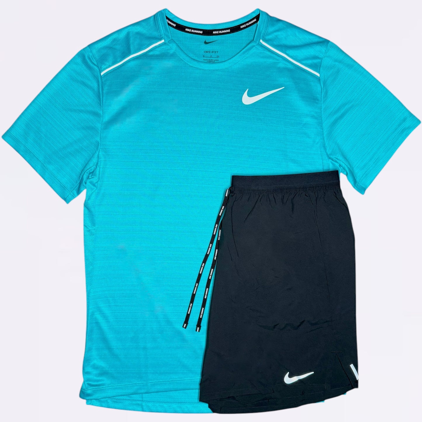 Nike Miler & Flex Stride Set - Tee & Shorts - Cactus Blue / Black