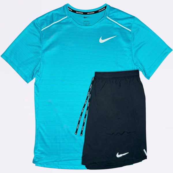 Nike Miler & Flex Stride Set - Tee & Shorts - Cactus Blue / Black