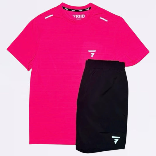 Griid Flow Set - Tee & Shorts - Pink / Black