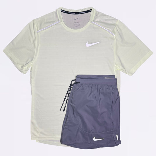 Nike Miler & Flex Stride Set - Tee & Shorts - Barely Volt / Grey