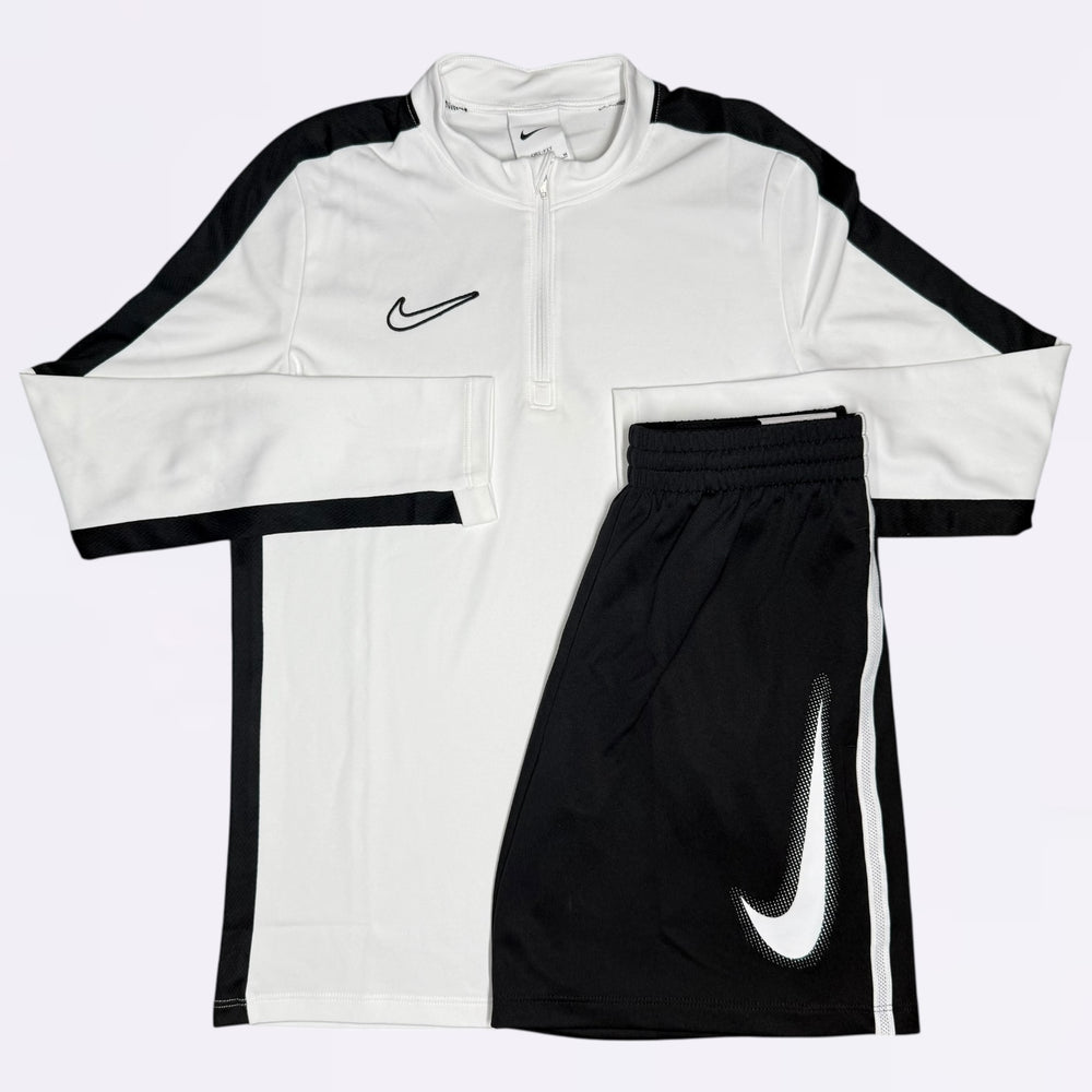 Nike Academy Half Zip & Graphic Shorts Set - White / Black (Junior)