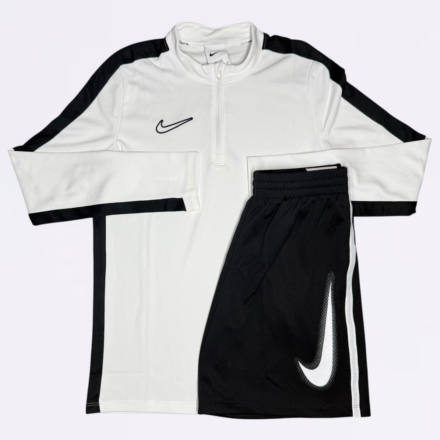 Nike Academy Half Zip & Graphic Shorts Set - White / Black (Junior)