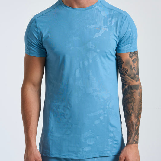 GymKing Debossed Camo SS Tee - Coastal Blue