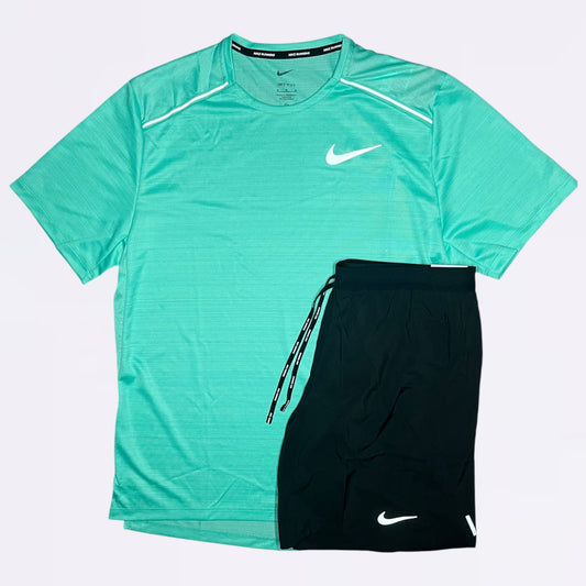 Nike Miler & Flex Stride Set - Tee & Shorts - Light Menta / Black