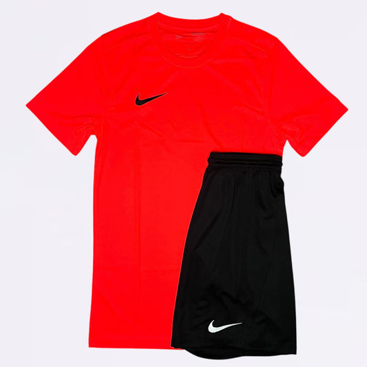 Nike Dri Fit Set - Tee & Shorts - Crimson Red / Black