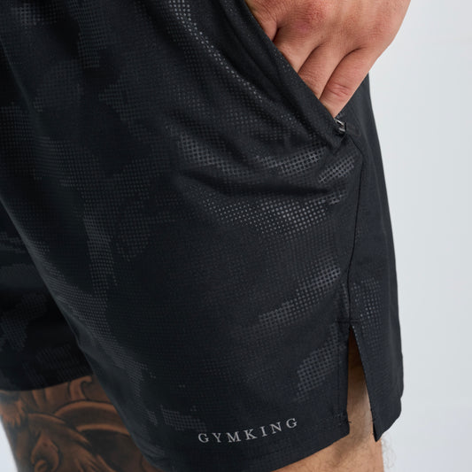 GymKing Debossed Camo Short 5" - Black