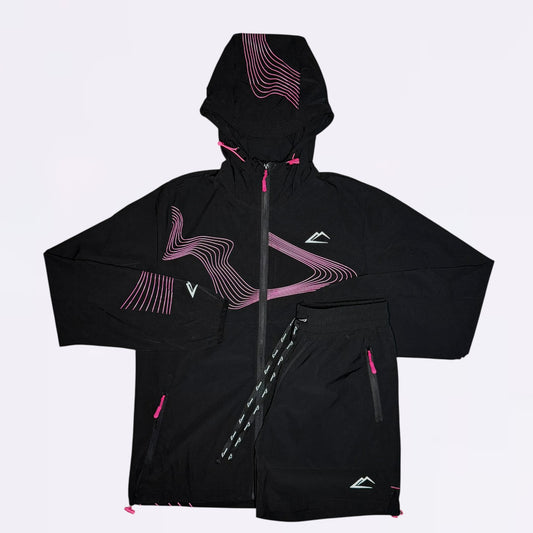 ActiveLine Wave Windrunner & Shorts Set - Black / Pink