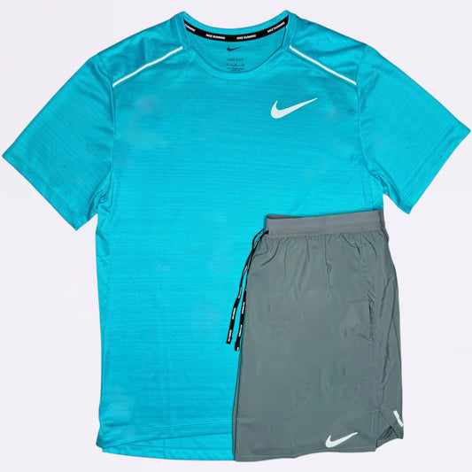 Nike Miler & Flex Stride Set - Tee & Shorts - Cactus Blue / Grey