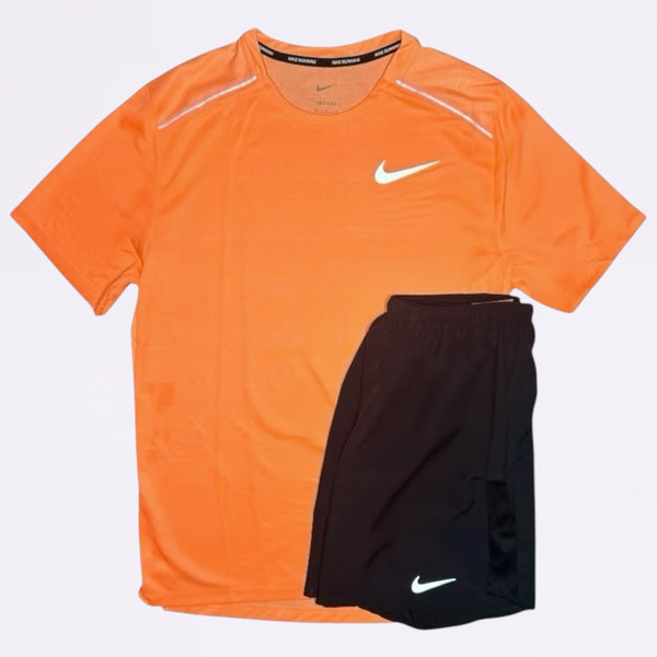 Nike Miler & Challenger Set - Tee & Shorts - Orange Pulse / Black