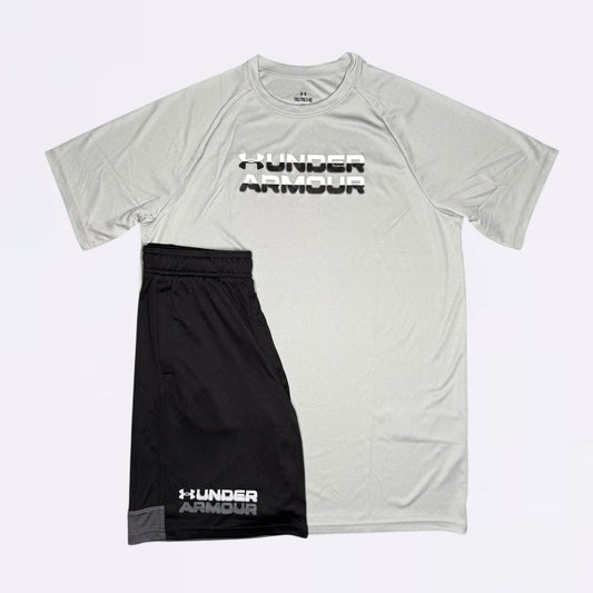 Under Armour Set - Tee & Shorts - Grey / Black (Junior)