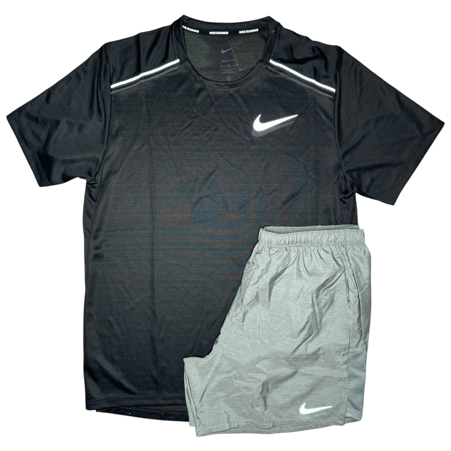 Nike Miler & Challenger Short Set - Tee & Shorts - Black / Grey