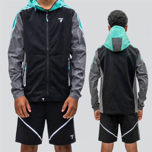 Griid Reflect Set - Jacket & Shorts - Black / Fresh Mint (Junior)