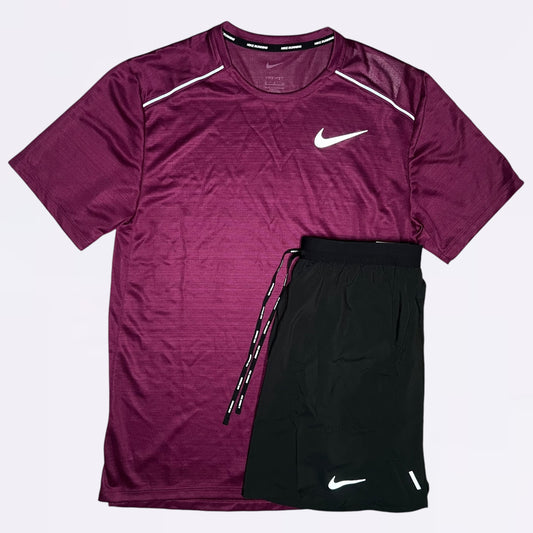 Nike Miler & Flex Stride 2.0 Set - Tee & Shorts - Beetroot / Black
