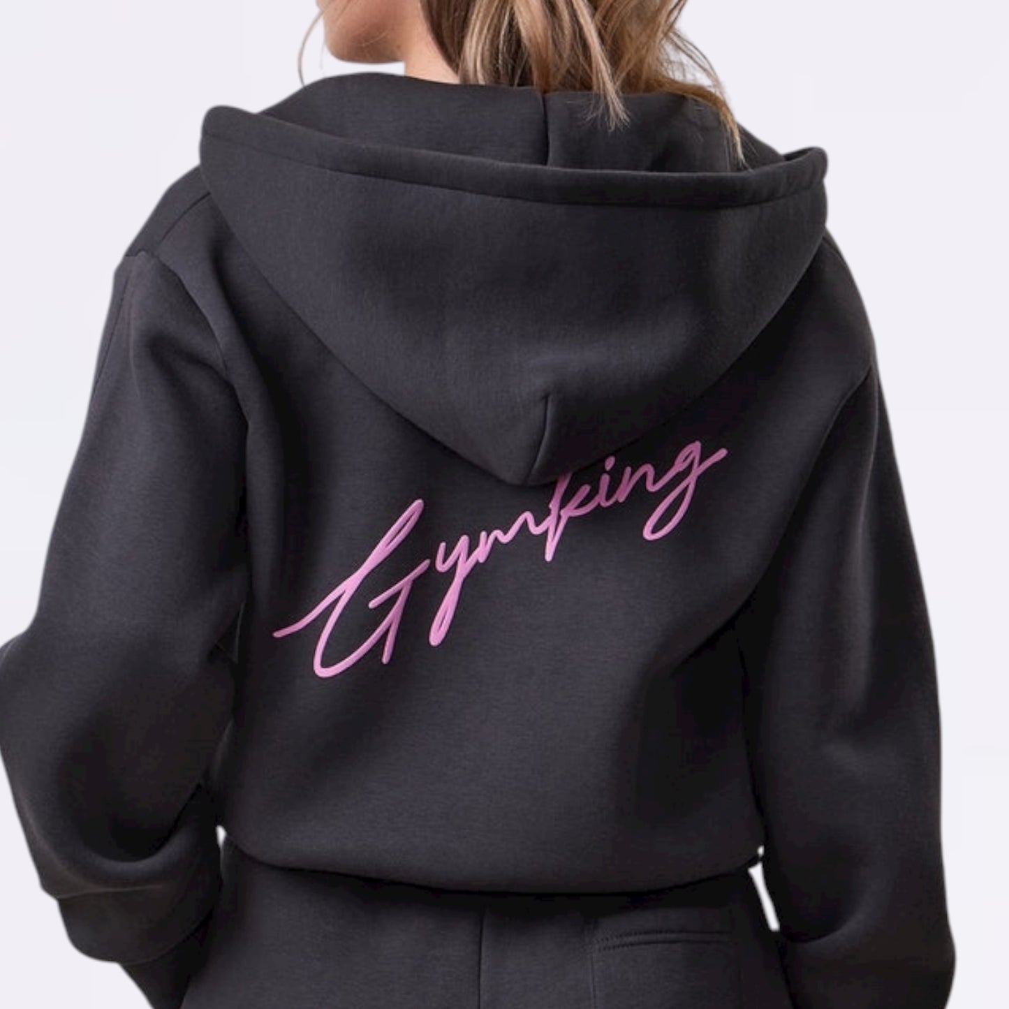 Gym King  Script Full Zip Crop Hood (Girls)- Dark Pewter