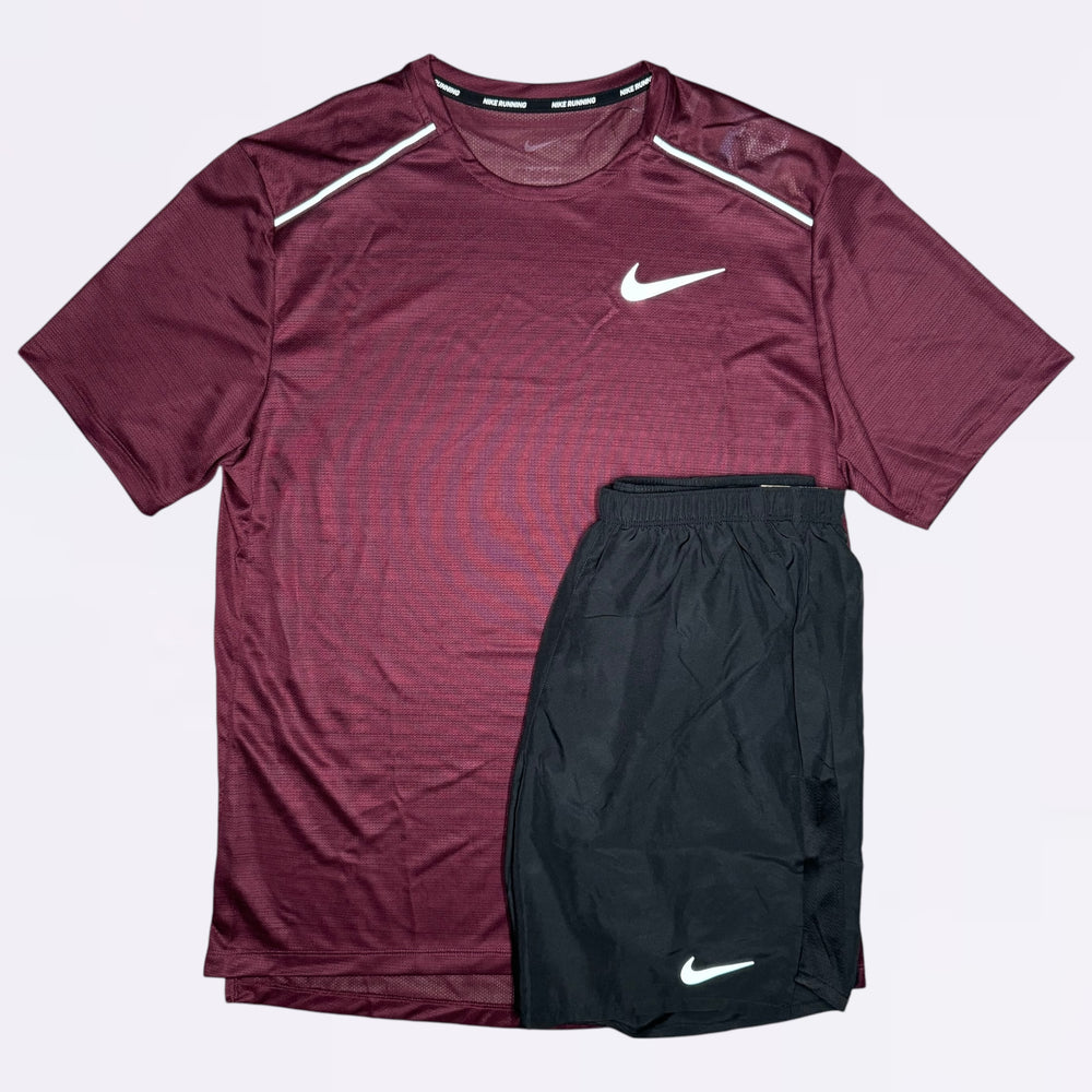 Nike Miler & Challenger Set - Tee & Shorts - Beetroot / Black