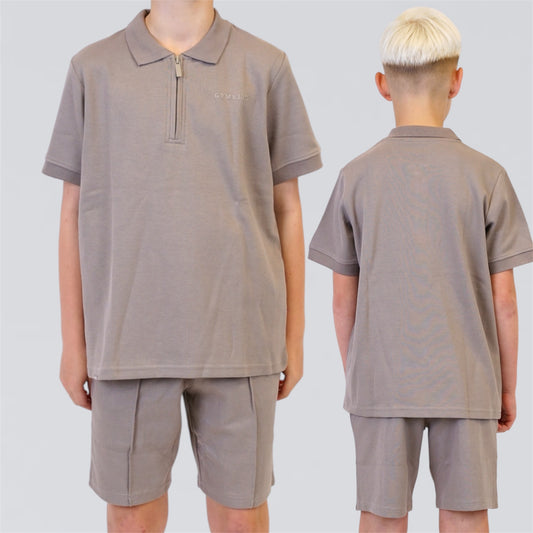 Gym King Zipped Polo Set - Beige (Junior)